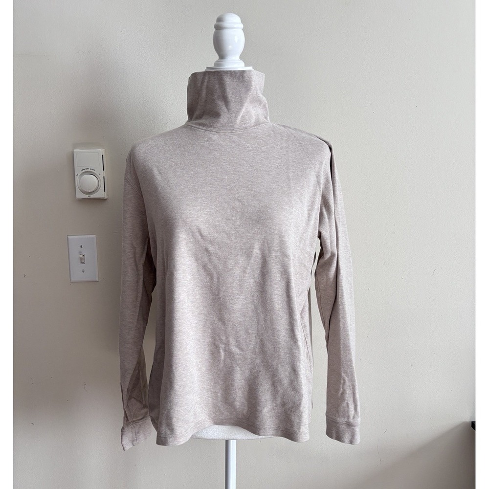 LL Bean Interlock Turtleneck Womens Large Beige Thick Cotton‎ Pullover